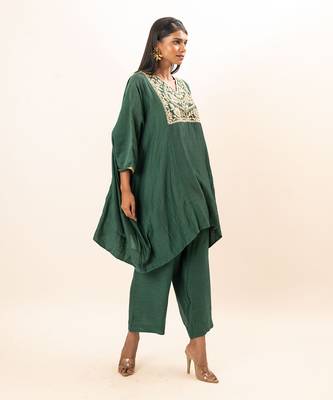 Sap green short kaftan set 2