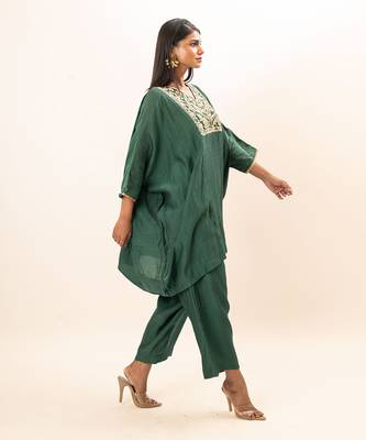 Sap green short kaftan set 3