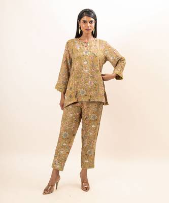 Dusty yellow short kurta set 1