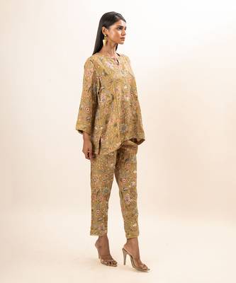 Dusty yellow short kurta set 2