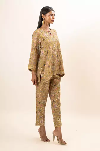 Dusty yellow short kurta set