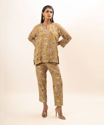 Dusty yellow short kurta set 3