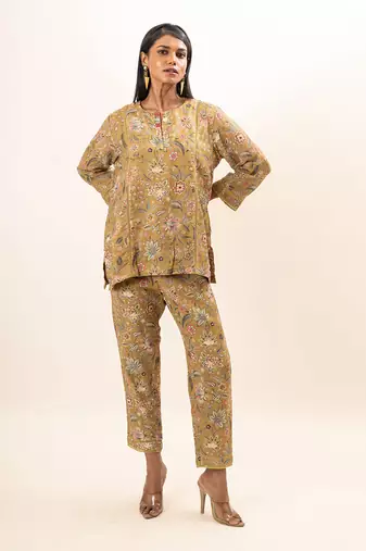 Dusty yellow short kurta set
