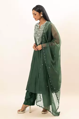 Sap green embroidered kurta set
