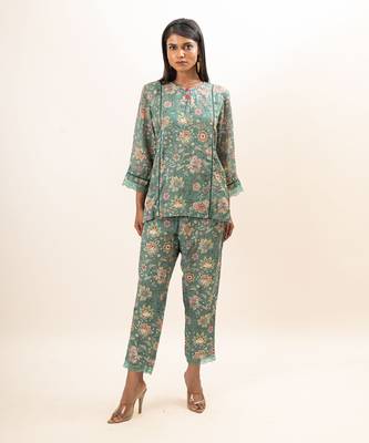 Dusty green short kurta set 1