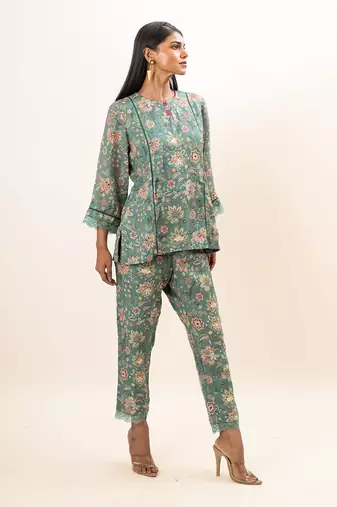 Dusty green short kurta set