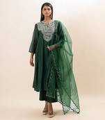Sap green embroidered kurta set