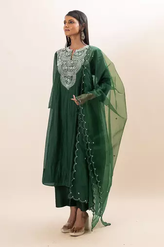 Sap green embroidered kurta set