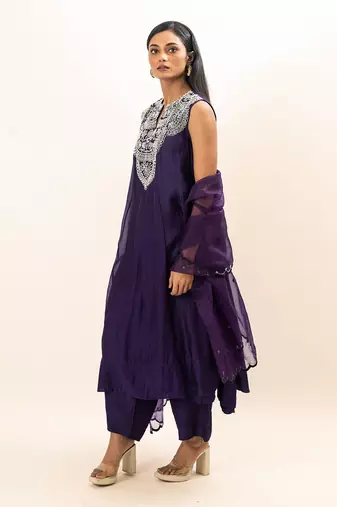 Purple embroidered kurta set