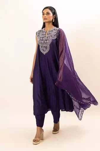 Purple embroidered kurta set