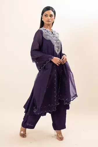 Purple embroidered kurta set