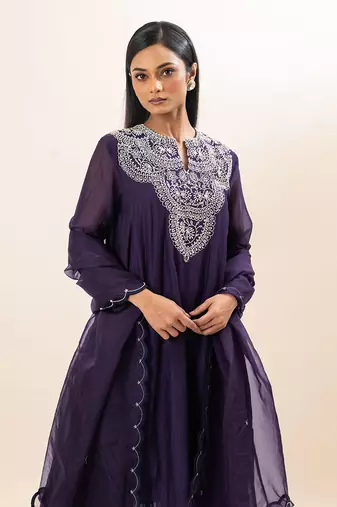 Purple embroidered kurta set