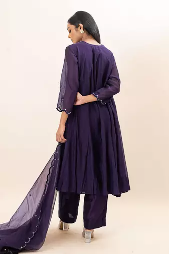 Purple embroidered kurta set
