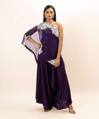 Purple embroidered pants set 1