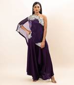 Purple embroidered pants set