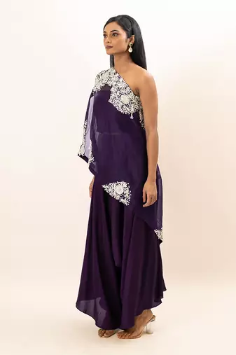 Purple embroidered pants set