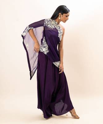 Purple embroidered pants set 3
