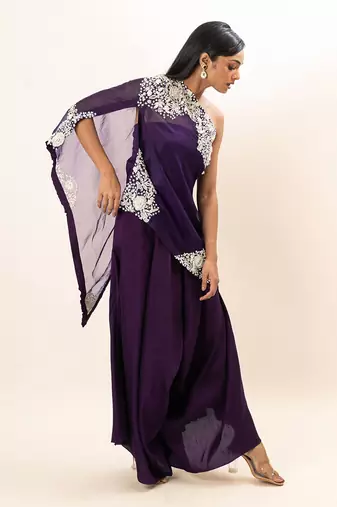Purple embroidered pants set