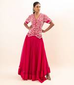 Fuchsia pink embroidered sharara set
