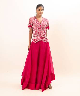 Fuchsia pink embroidered sharara set 2