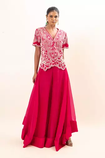 Fuchsia pink embroidered sharara set