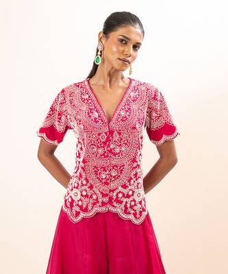 Fuchsia pink embroidered sharara set 3