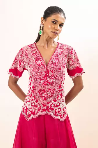 Fuchsia pink embroidered sharara set