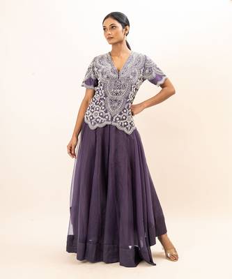 Dusty purple embroidered sharara set 1