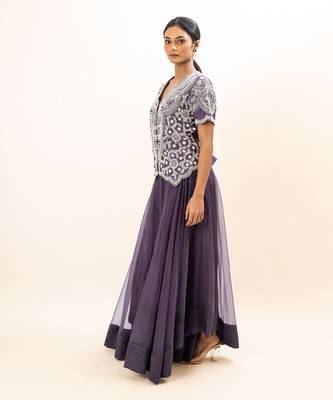 Dusty purple embroidered sharara set 2