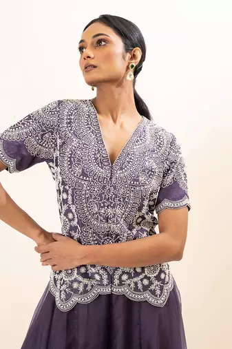 Dusty purple embroidered sharara set