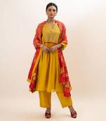 Mustard embroidered kurta set