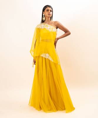 Yellow Hand Embroidered  Lehenga Set 1