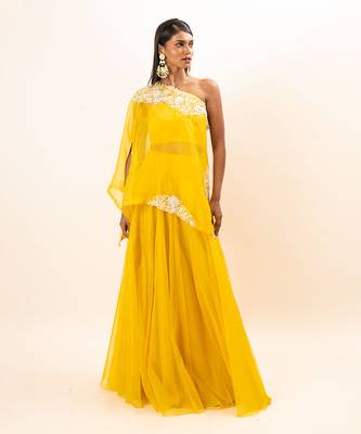 Yellow Hand Embroidered  Lehenga Set 2