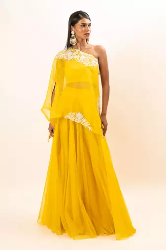 Yellow Hand Embroidered  Lehenga Set