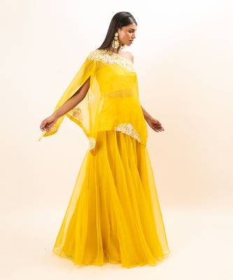 Yellow Hand Embroidered  Lehenga Set 3