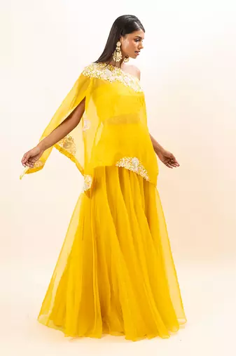 Yellow Hand Embroidered  Lehenga Set