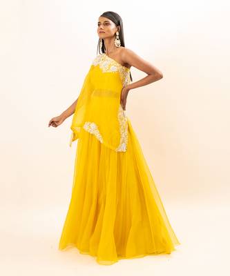 Yellow Hand Embroidered  Lehenga Set 4