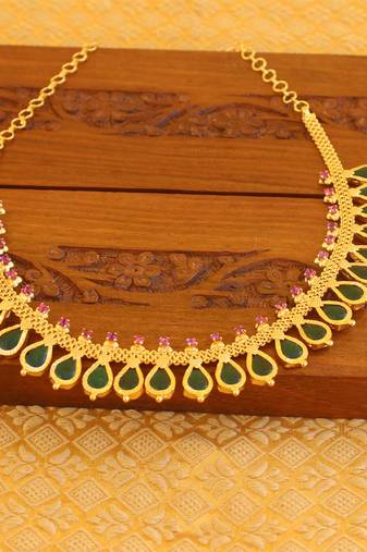 Kerala style gold platted palakka necklace