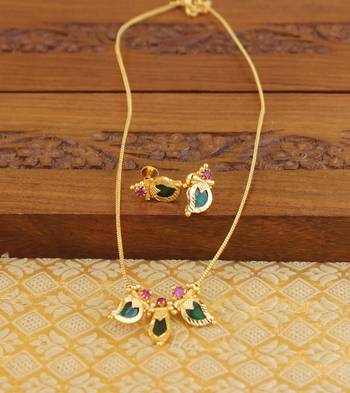 Kerala style gold platted palakka necklace set 1