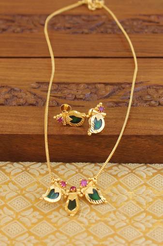 Kerala style gold platted palakka necklace set