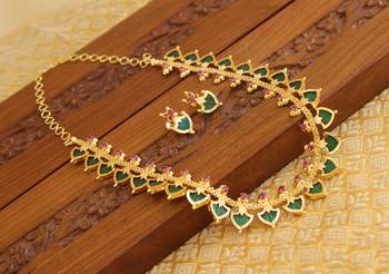 Kerala style gold platted palakka necklace set 3