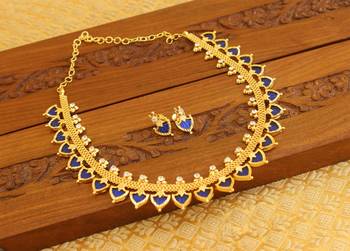 Kerala style gold platted palakka necklace set 1