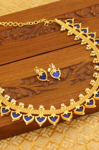 Kerala style gold platted palakka necklace set