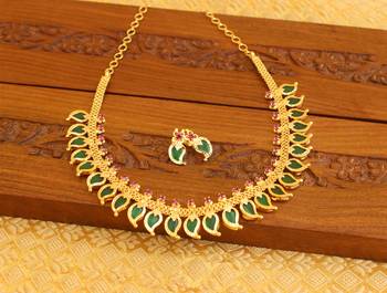 Kerala style gold platted mango palakka necklace set 1