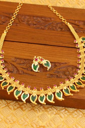 Kerala style gold platted mango palakka necklace set