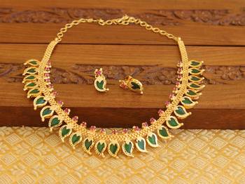 Kerala style gold platted mango palakka necklace set 2