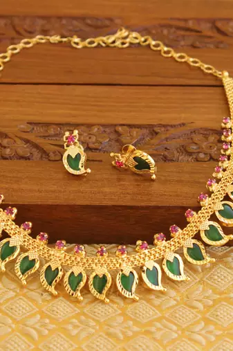 Kerala style gold platted mango palakka necklace set