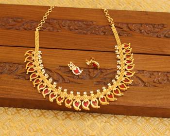 Kerala style gold platted mango palakka necklace set 1