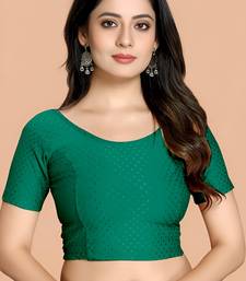 Bottel Green Cotton Lycra Fully Stretchable Round Neck Readymade Blouse With Half Sleeve