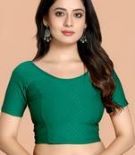 Bottel Green Cotton Lycra Fully Stretchable Round Neck Readymade Blouse With Half Sleeve